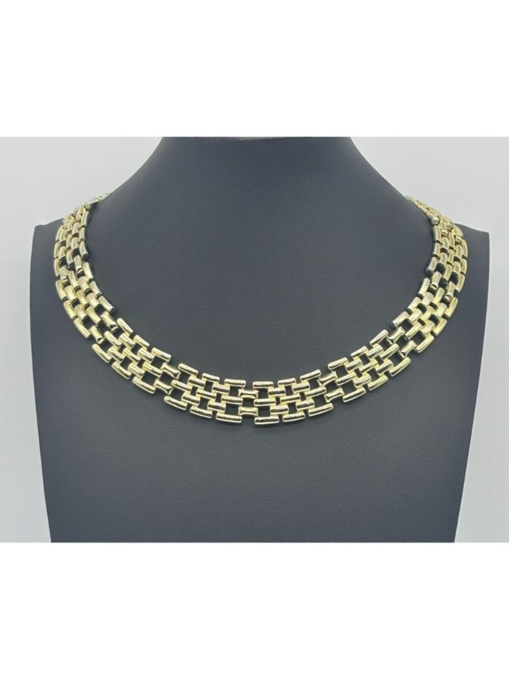 Vintage Egyptian Revival Style Collar 3-Row Articulated Links of Gold-Tone Metal